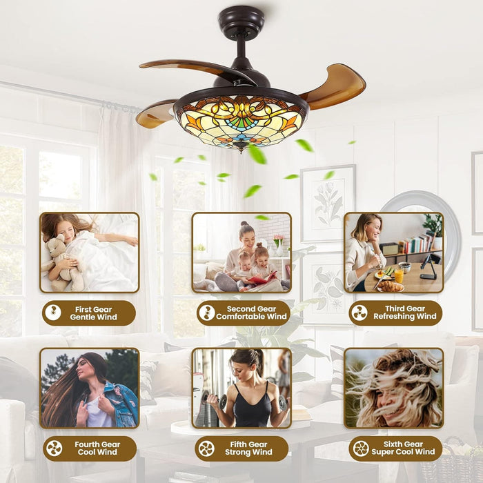 Ceiling Fan with Remote APP Control, Retractable Invisible Ceiling Fandelier for Bedroom Dining Living Room-6-ErisView