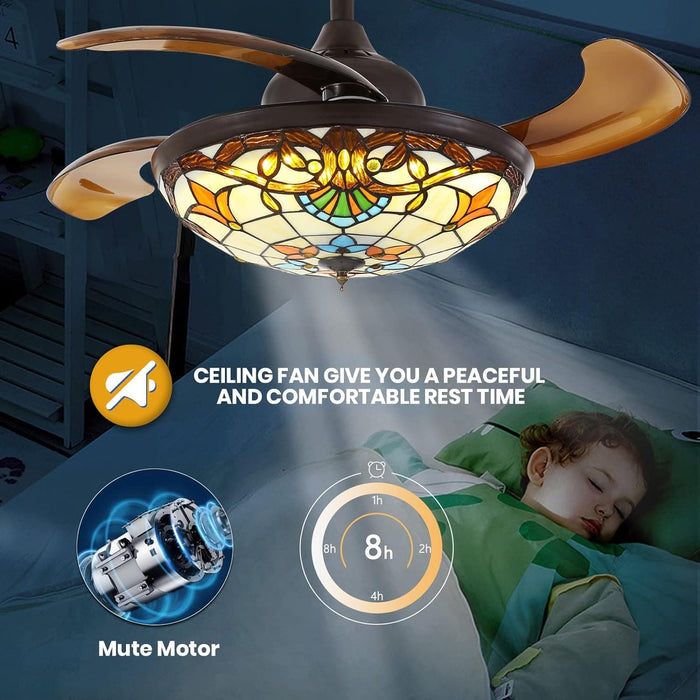 Ceiling Fan with Remote APP Control, Retractable Invisible Ceiling Fandelier for Bedroom Dining Living Room-7-ErisView