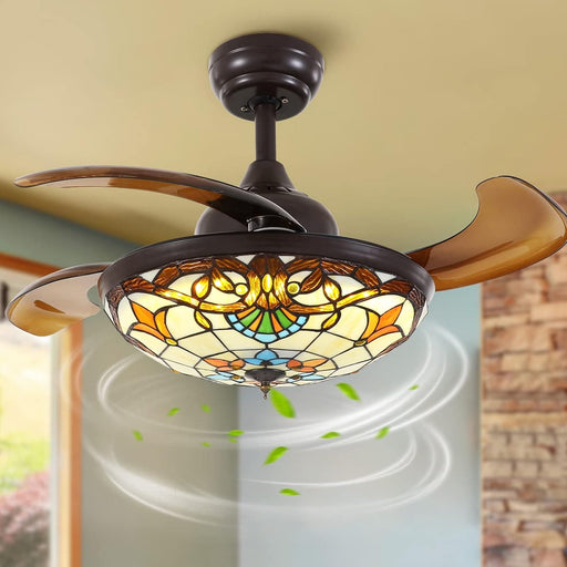 Ceiling Fan with Remote APP Control, Retractable Invisible Ceiling Fandelier for Bedroom Dining Living Room-1-ErisView