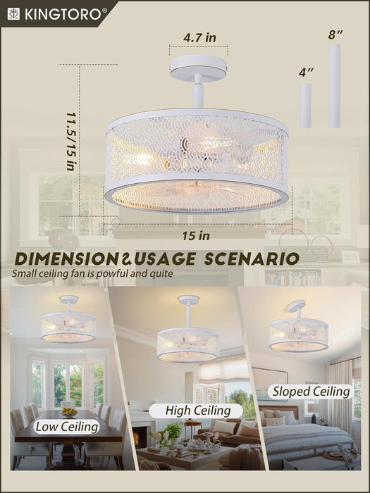 Ceiling Fans with Light and Remote, Modern Caged Noiseless Industrial Farmhouse Ceiling Fan for Bedroom Living Room Kitchen-2-ErisView