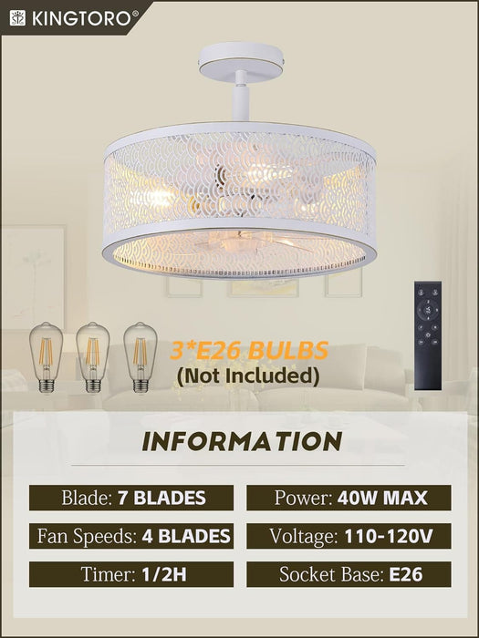 Ceiling Fans with Light and Remote, Modern Caged Noiseless Industrial Farmhouse Ceiling Fan for Bedroom Living Room Kitchen-3-ErisView