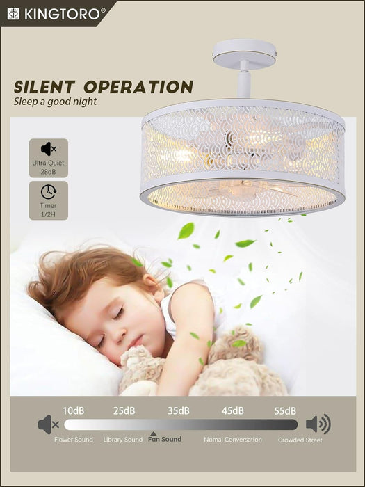 Ceiling Fans with Light and Remote, Modern Caged Noiseless Industrial Farmhouse Ceiling Fan for Bedroom Living Room Kitchen-6-ErisView