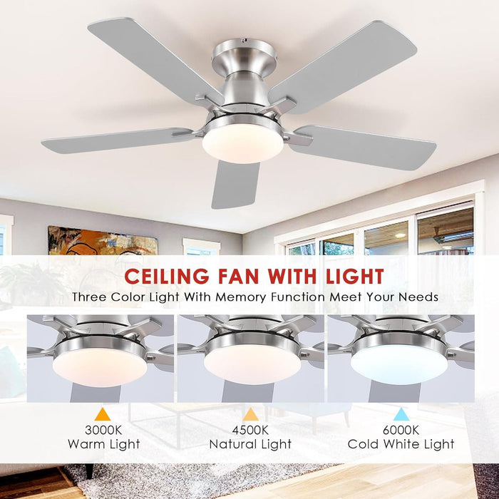 Ceiling Fans with Lights and Remote APP Control, Flush Mount Reversible DC Ceiling Fan, Low Ceiling Fan Brushed Nickel Ceiling Fan for Bedroom Living Room -4-ErisView
