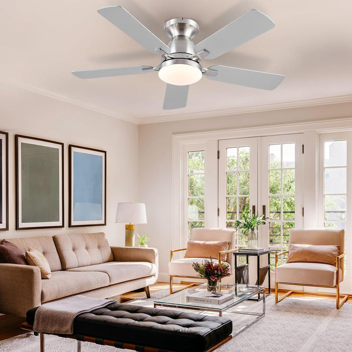 Ceiling Fans with Lights and Remote APP Control, Flush Mount Reversible DC Ceiling Fan, Low Ceiling Fan Brushed Nickel Ceiling Fan for Bedroom Living Room -6-ErisView