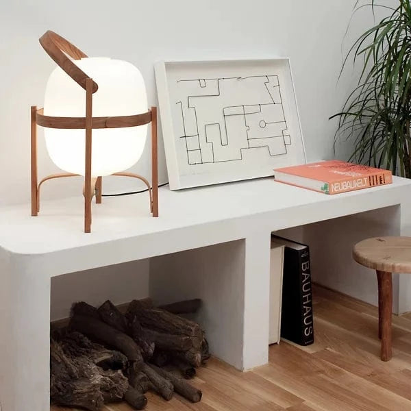 1-light Portable Lantern Glass shade Wood base Cestita Table Lamp