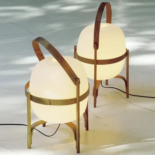 1-light Portable Lantern Glass shade Wood base Cestita Table Lamp