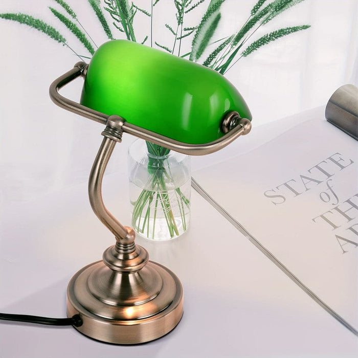 Classic Green Banker Lamp Desk Lamp with Bronze Finish, Vintage Reading Table Lamp for Home Office Nightstand Bedside Study Desk Library-ErisView