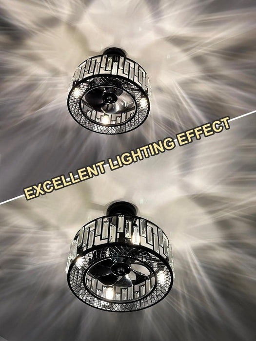 Crystal Caged Ceiling Fan Light, Modern Black Fandelier with Remote Control, Ceiling Fan without Blades for Dining Room Kitchen Living Room-3-ErisView