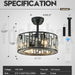 Crystal Caged Ceiling Fan Light, Modern Black Fandelier with Remote Control, Ceiling Fan without Blades for Dining Room Kitchen Living Room-7-ErisView