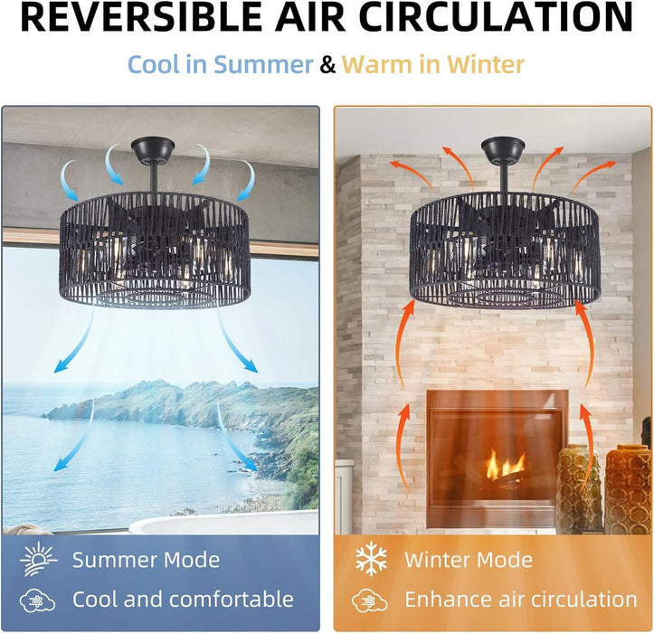 Crystal Caged Ceiling Fan with Light, Black Fandelier with Remote for Bedroom Living Room, Reversible Ceiling Fan without Blades-2-ErisView
