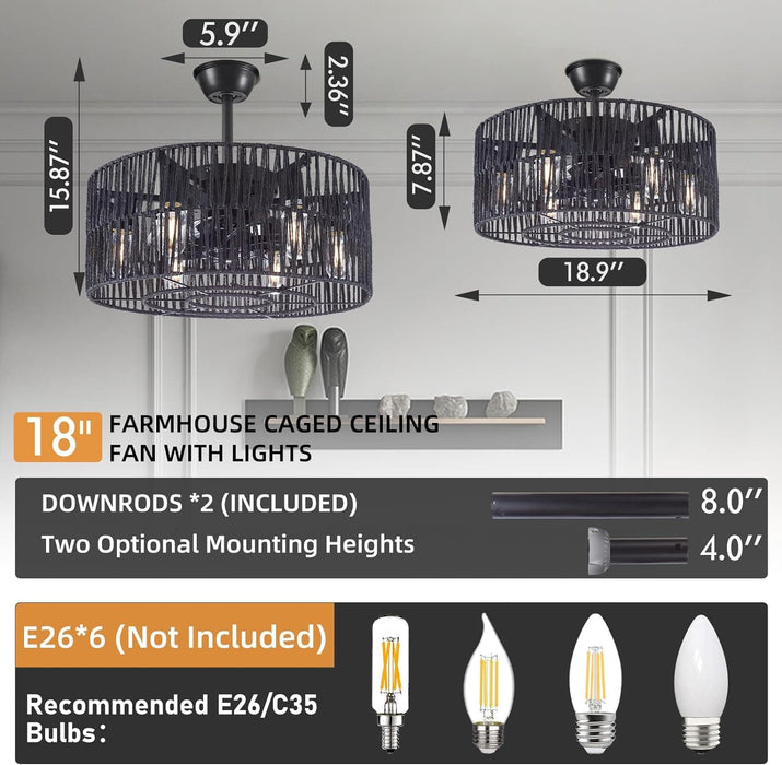 Crystal Caged Ceiling Fan with Light, Black Fandelier with Remote for Bedroom Living Room, Reversible Ceiling Fan without Blades-5-ErisView