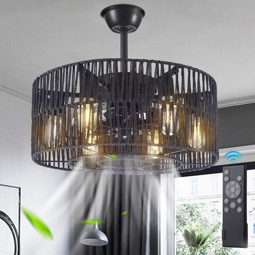 Crystal Caged Ceiling Fan with Light, Black Fandelier with Remote for Bedroom Living Room, Reversible Ceiling Fan without Blades-1-ErisView