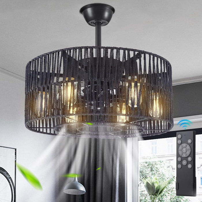 Crystal Caged Ceiling Fan with Light, Black Fandelier with Remote for Bedroom Living Room, Reversible Ceiling Fan without Blades-1-ErisView