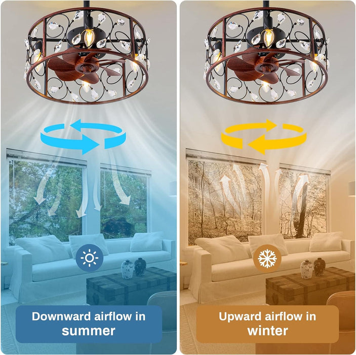 Crystal Ceiling Fan with Lights Caged, Small Industrial Style Ceiling Fans with Reversible Blades, Farmhouse Ceiling Fan for Kitchen Room-5-ErisView