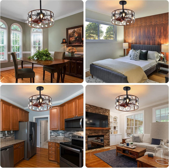 Crystal Ceiling Fan with Lights Caged, Small Industrial Style Ceiling Fans with Reversible Blades, Farmhouse Ceiling Fan for Kitchen Room-6-ErisView
