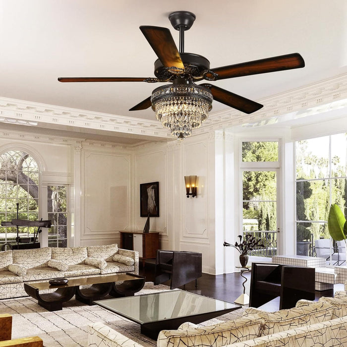 Crystal Ceiling Fandelier, Modern Outdoor Fan with Light and Remote, Quiet Retro Farmhouse Ceiling Fan with Light for Dining Room Living Room-7-ErisView
