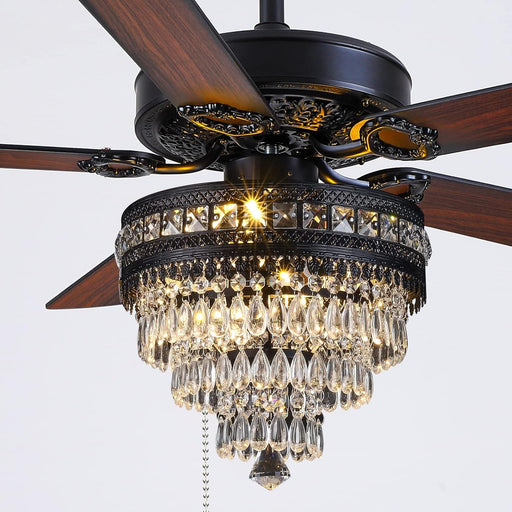 Crystal Ceiling Fandelier, Modern Outdoor Fan with Light and Remote, Quiet Retro Farmhouse Ceiling Fan with Light for Dining Room Living Room-1-ErisView