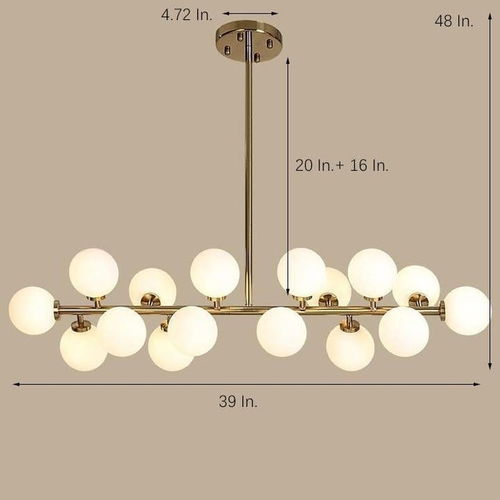 Modern Gold Kitchen Island Light - 16-Light Linear Iron & Global Glass Ceiling Lights Fixture | 48W. 110V. Hardwired. Indoor