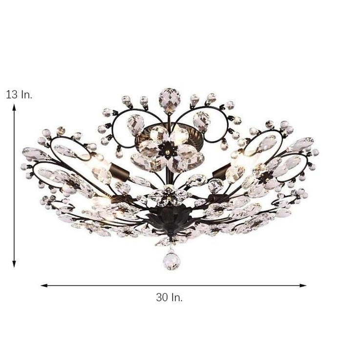 6-light Crystal Flower LED Modern Chandeliers Flush Mount Ceiling Light