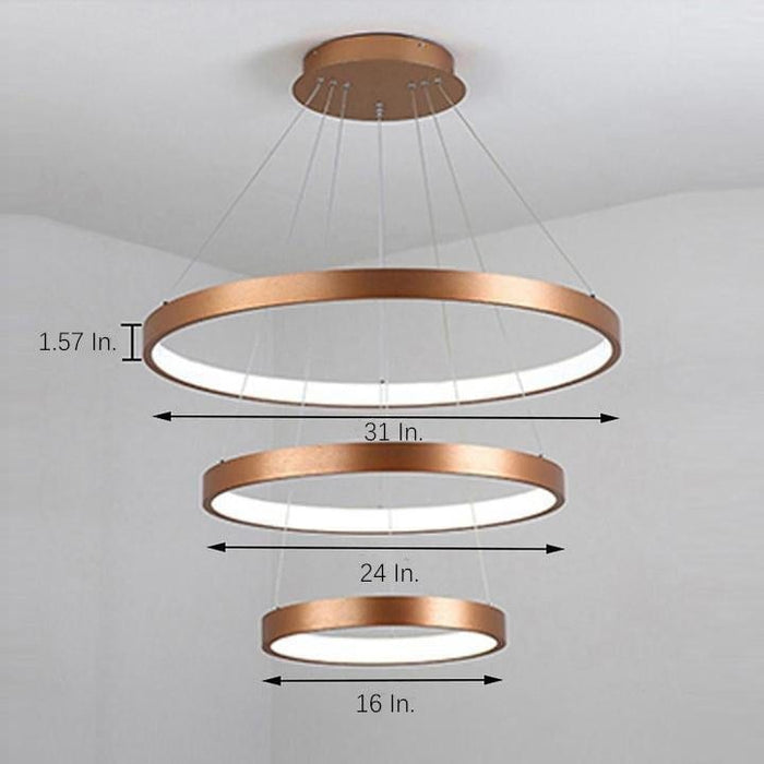 Acrylic Bronze 3-Tier Ring Chandelier Dimmable LED. 59 Adjustable Pendant Lights