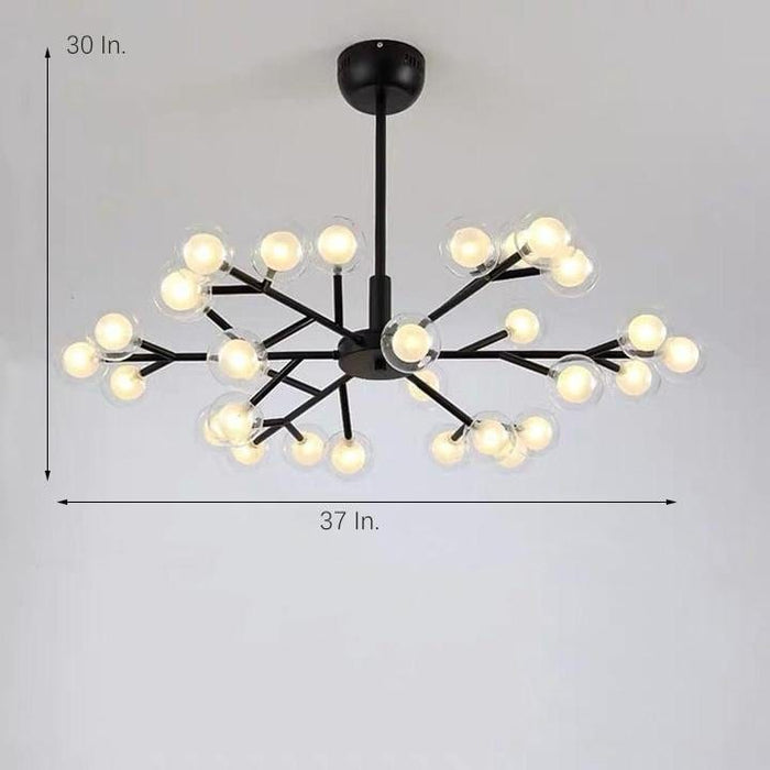 Novelty Iron Chandelier with 30-Light glass orbs bubble. 33'' Wide. LED Lighting