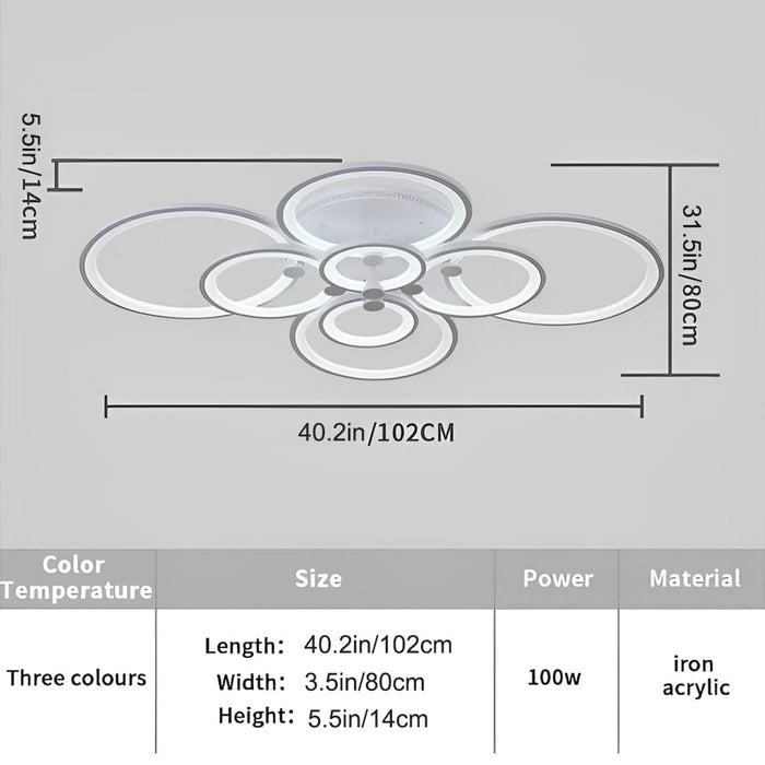 White/Black Acrylic Overlapping Rings LED Semi Flush Mount Ceiling Light