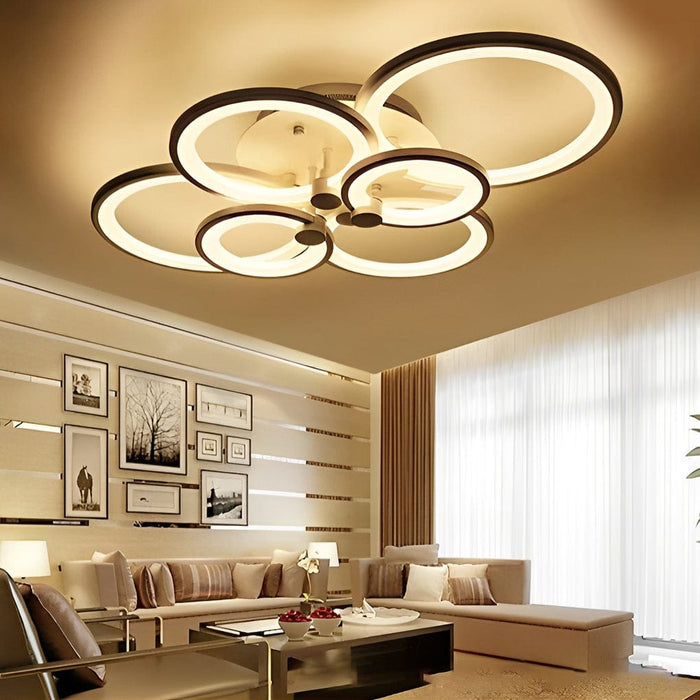 White/Black Acrylic Overlapping Rings LED Semi Flush Mount Ceiling Light