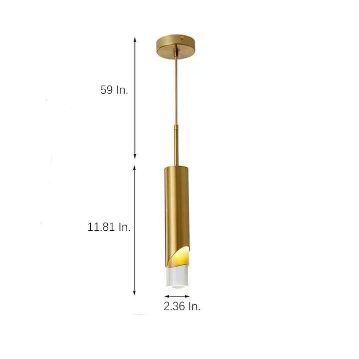 Elongated Slender Cylinder Modern Gold Crystal Column Pendant Lights