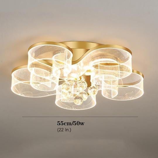 Waved Pattern Flush Mount Ceiling Light Ornate Metal Crystal LED Light