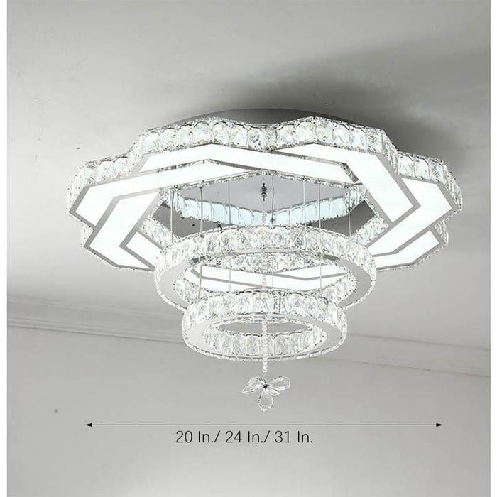 Ambient Crystal LED Flush Mount Light - 20''/24''/31''. Gold or Silver
