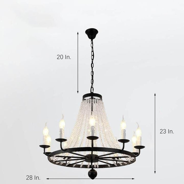 Empire Wagon Wheel Chandelier - 8/10/12 Candle Lights.  20'' Adjustable Chain. Crystal Accents