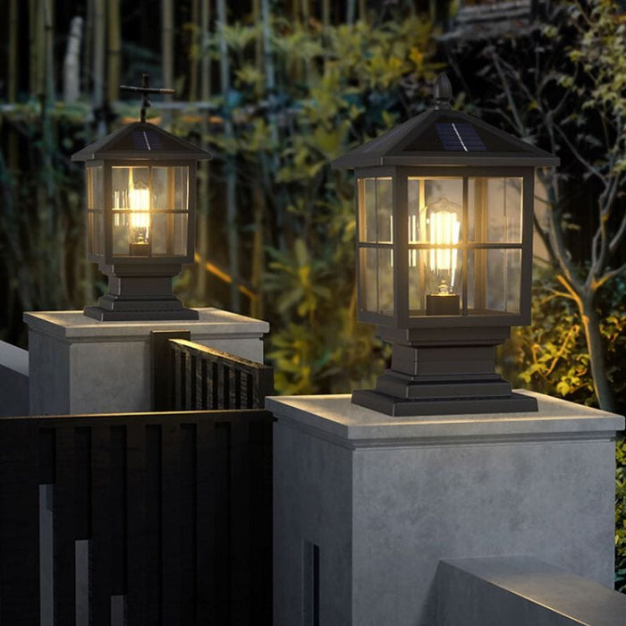 Traditional Square Waterproof LED Black Classic Solar Post Caps Lights