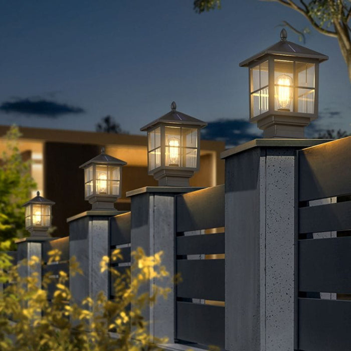 Traditional Square Waterproof LED Black Classic Solar Post Caps Lights