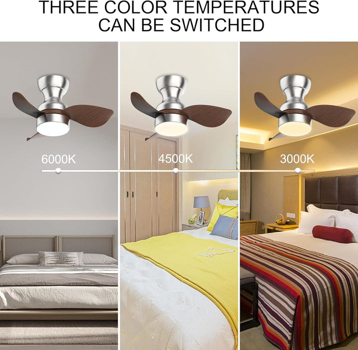 Deep Walnut Flush Mount Remote Control Ceiling Fan and Light, Reversible Ceiling Fan for Bedroom Living Room Office, Kitchen Ceiling Fans with Lights-2-ErisView