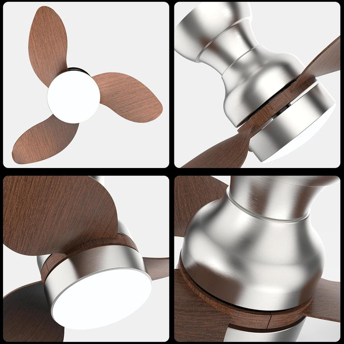 Deep Walnut Flush Mount Remote Control Ceiling Fan and Light, Reversible Ceiling Fan for Bedroom Living Room Office, Kitchen Ceiling Fans with Lights-8-ErisView