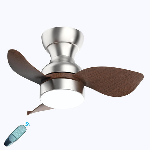Deep Walnut Flush Mount Remote Control Ceiling Fan and Light, Reversible Ceiling Fan for Bedroom Living Room Office, Kitchen Ceiling Fans with Lights-1-ErisView