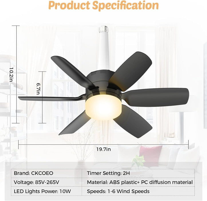 Dimmable Ceiling Fan with Lights and Remote Control, Screw In Socket Fan for Bedroom Living Room Kitchen-5-ErisView