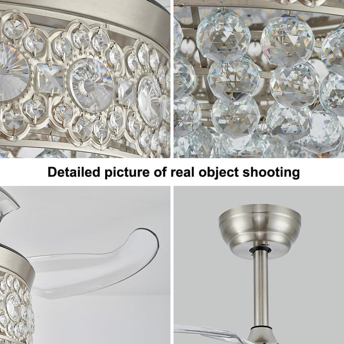Dimmable Crystal Chandeliers Fan, LED Crystal Ceiling Fan with Light and Remote, Retractable Blade Fandeliers, Nickel Ceiling Fan-6-ErisView