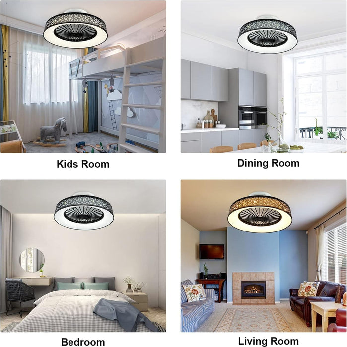Dimmable Low Profile Remote Control Ceiling Fan and Light, Black Modern Flush Mount Bladeless Enclosed Ceiling Fan for Bedroom Living Room-14-ErisView