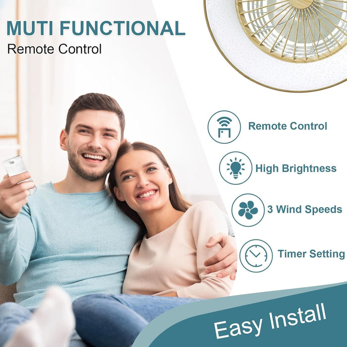 Dimmable Low Profile Remote Control Ceiling Fan and Light, Black Modern Flush Mount Bladeless Enclosed Ceiling Fan for Bedroom Living Room-18-ErisView