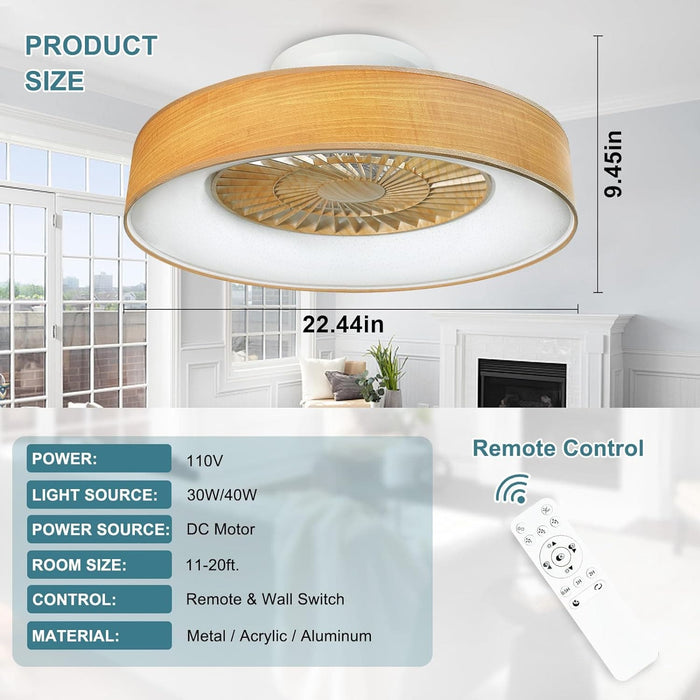 Dimmable Low Profile Remote Control Ceiling Fan and Light, Black Modern Flush Mount Bladeless Enclosed Ceiling Fan for Bedroom Living Room-22-ErisView