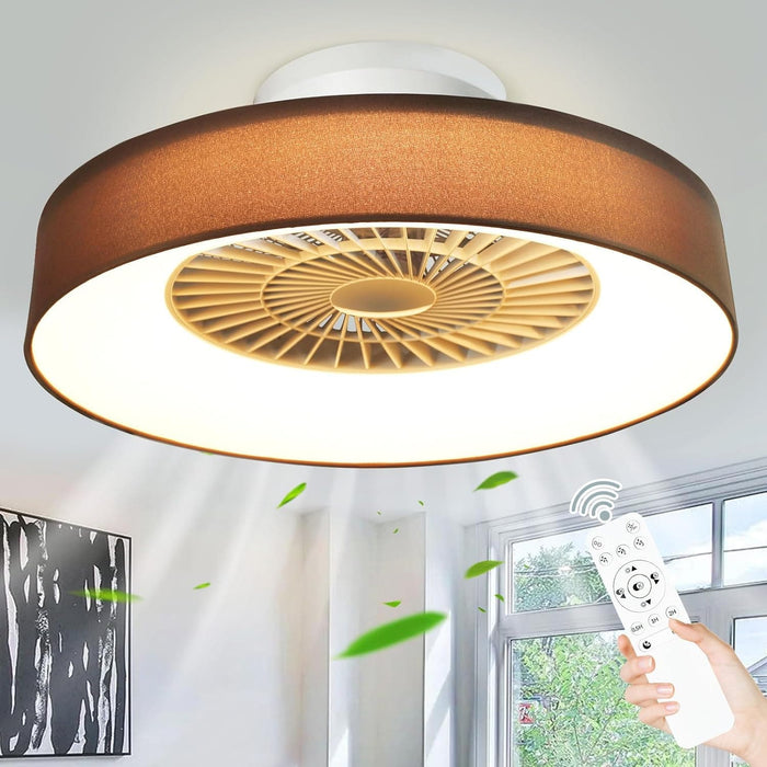 Dimmable Low Profile Remote Control Ceiling Fan and Light, Black Modern Flush Mount Bladeless Enclosed Ceiling Fan for Bedroom Living Room-24-ErisView