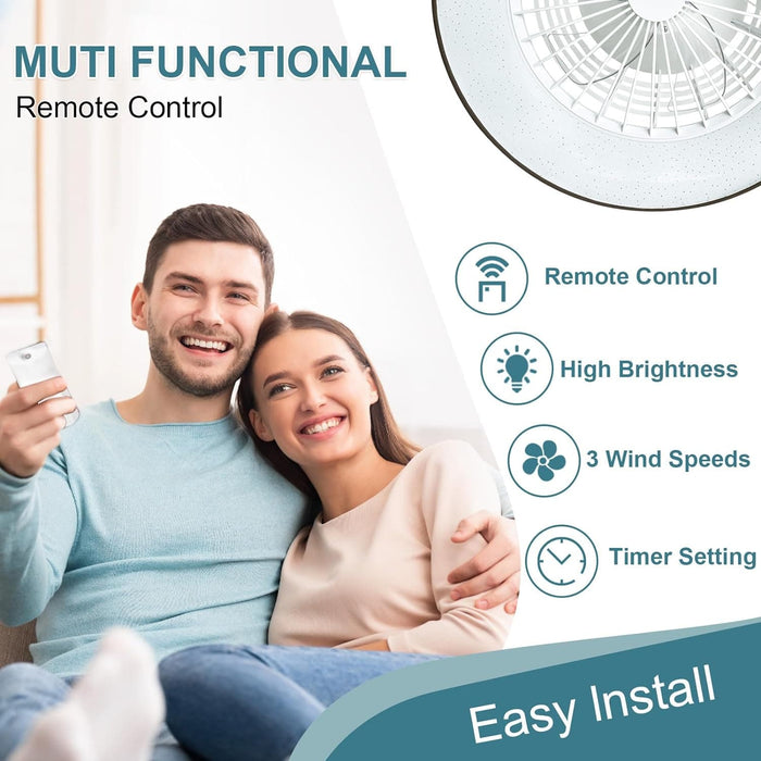 Dimmable Low Profile Remote Control Ceiling Fan and Light, Black Modern Flush Mount Bladeless Enclosed Ceiling Fan for Bedroom Living Room-25-ErisView