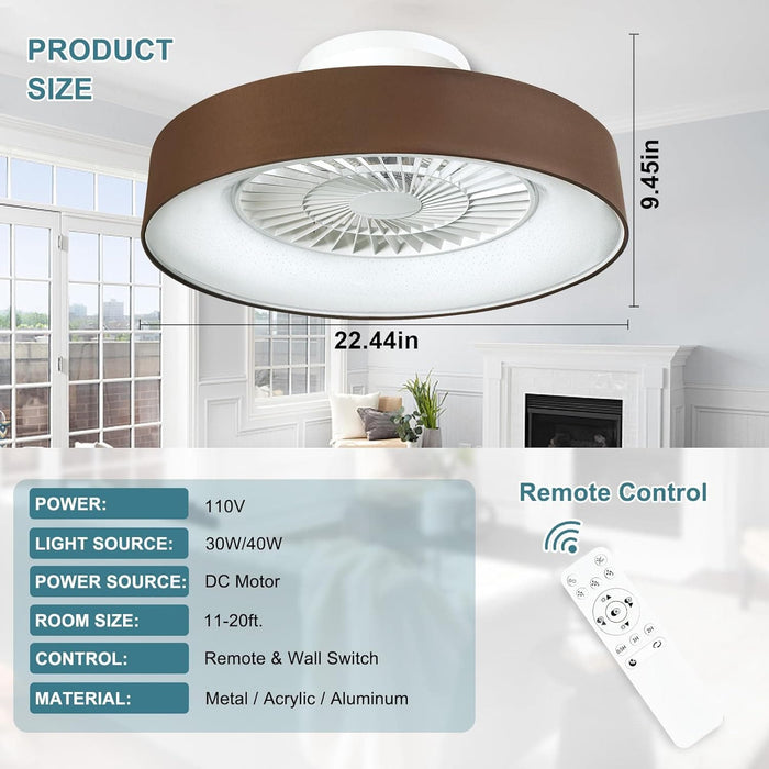 Dimmable Low Profile Remote Control Ceiling Fan and Light, Black Modern Flush Mount Bladeless Enclosed Ceiling Fan for Bedroom Living Room-29-ErisView