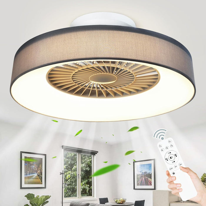Dimmable Low Profile Remote Control Ceiling Fan and Light, Black Modern Flush Mount Bladeless Enclosed Ceiling Fan for Bedroom Living Room-31-ErisView