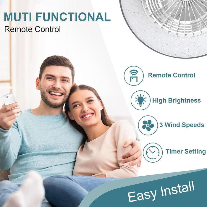 Dimmable Low Profile Remote Control Ceiling Fan and Light, Black Modern Flush Mount Bladeless Enclosed Ceiling Fan for Bedroom Living Room-32-ErisView