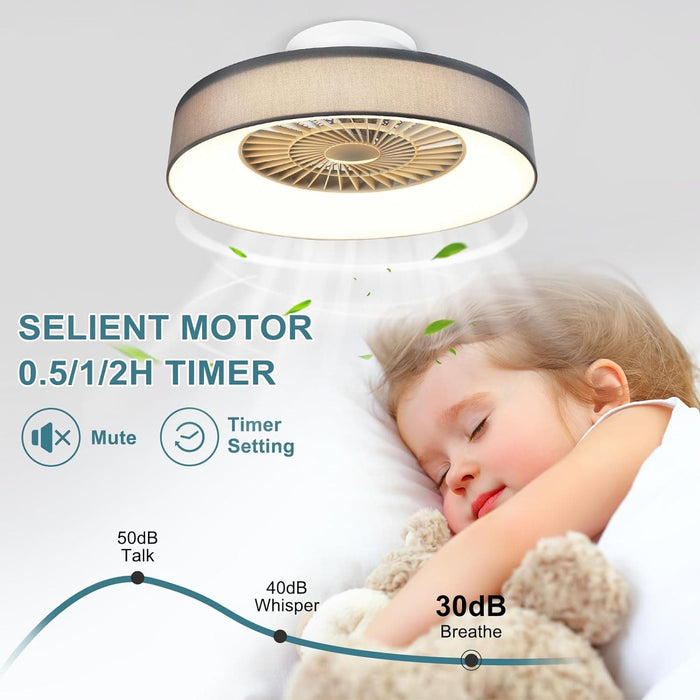 Dimmable Low Profile Remote Control Ceiling Fan and Light, Black Modern Flush Mount Bladeless Enclosed Ceiling Fan for Bedroom Living Room-35-ErisView