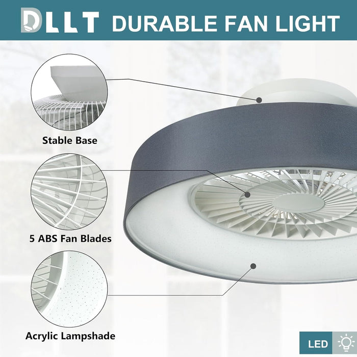 Dimmable Low Profile Remote Control Ceiling Fan and Light, Black Modern Flush Mount Bladeless Enclosed Ceiling Fan for Bedroom Living Room-37-ErisView