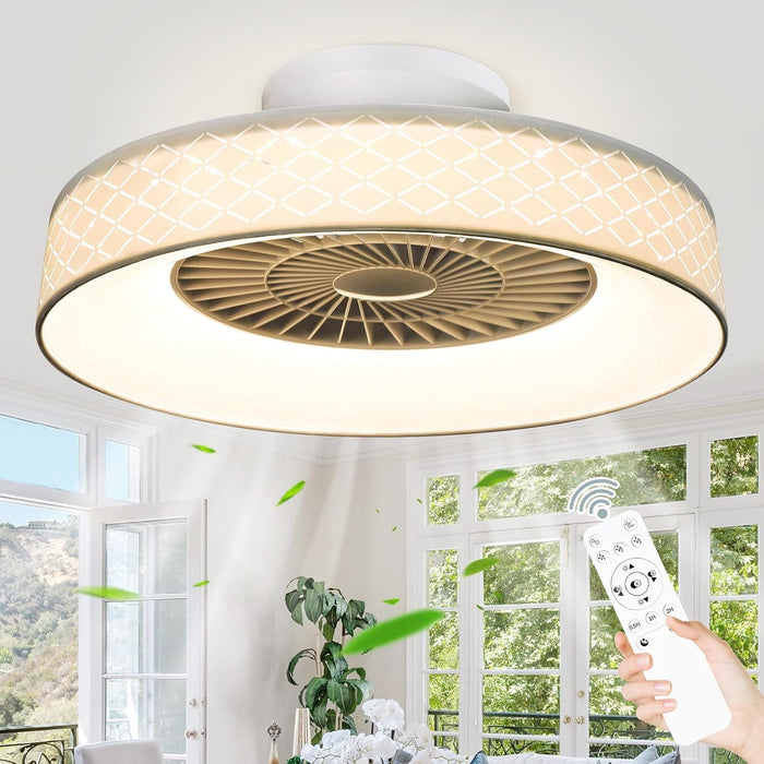 Dimmable Low Profile Remote Control Ceiling Fan and Light, Black Modern Flush Mount Bladeless Enclosed Ceiling Fan for Bedroom Living Room-38-ErisView