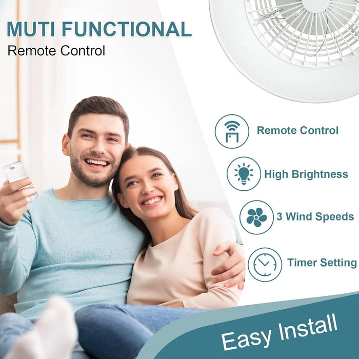 Dimmable Low Profile Remote Control Ceiling Fan and Light, Black Modern Flush Mount Bladeless Enclosed Ceiling Fan for Bedroom Living Room-39-ErisView